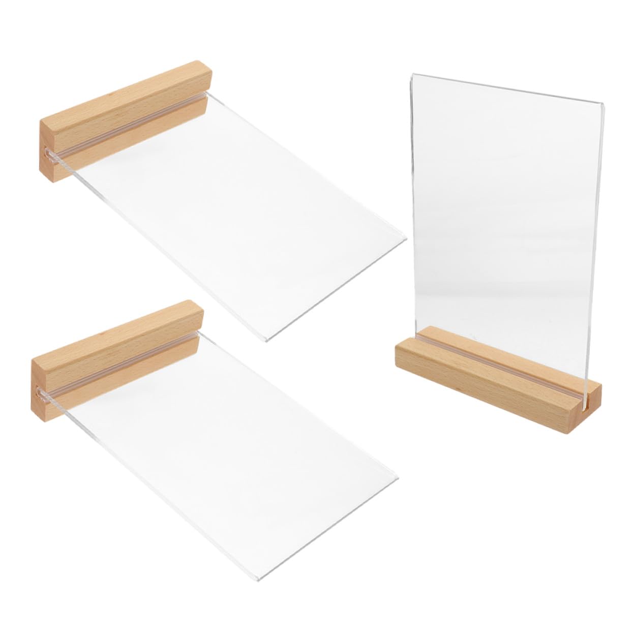 SHINEOFI 3piezas Expositor De Menús Transparente De Acrílico Base De Madera Soporte Para Carteles De Mesa Para Restaurantes Cafeterías y Comercios Minoristas
