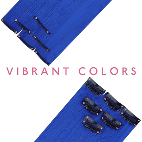 Image of WENNALIFE 12 PCS Blue Hair Extensions Clip in, Colored Clip in Hair Extensions for Kids Highlights Rainbow Hair Clips for Girls Synthetic Straight Pop-up Style Colorful Festival Girls Hair Accessories