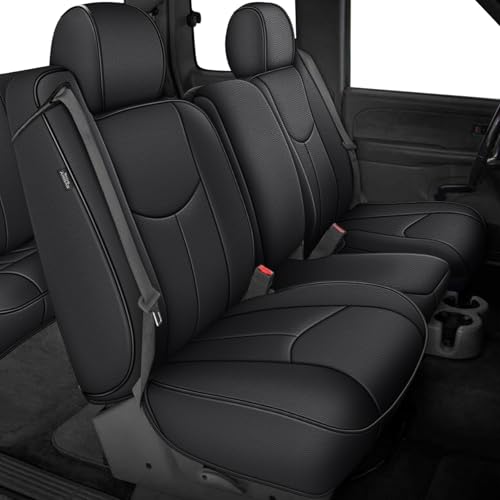 AOMSAZTO Car Seat Cover for Chevy Silverado/GMC Sierra 1500 (1999-2006) - Leather Cars Seats Cover Truck Full Set Black
