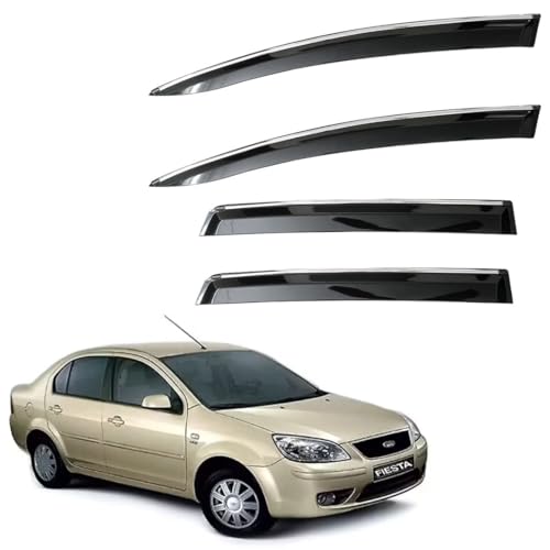 Image of CAR SAAZ Unbreakable Chrome Smoke Door Visor for Fiesta (2005-2010)| Premium Sun, Rain Wind Deflector Chrome Strip Side Door Rain Visor - Set of 4 Pcs