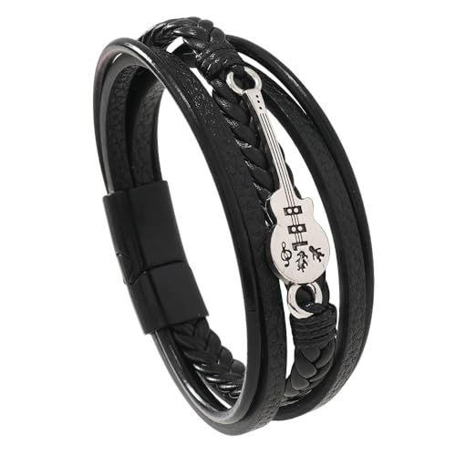 HUIANGLIYG Herren Leder Gitarrenarmband Mehrlagiges Geflochtenes Lederarmband Stylischer Rock Armband mit Magnetischem Verschluss Einzigartiger Handgefertigter Schmuck Geschenk für Musikliebhaber