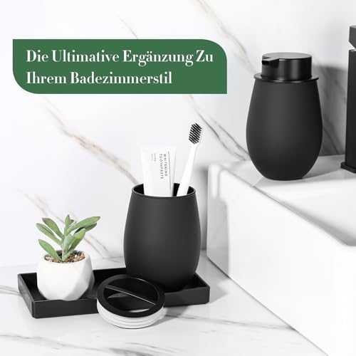 GMISUN Schwarz Badezimmer-Set, 3-teiliges Badezimmer-Zubehör, 350 ml schäumender Seifenspender-Set, Zahnputzbecher und Seifenschale-Set, geeignet für Bad, Waschbecken, Flüssigseifenspender