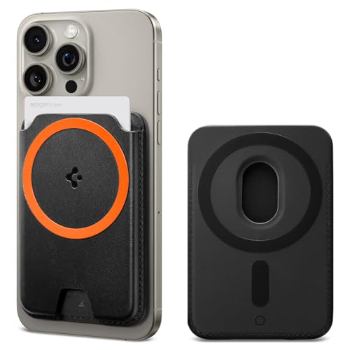 Spigen for MagSafe Wallet Holds 3 Cards MagFit Compatible with iPhone 17/16/15/14/13/12 Models Pixel 10 Series MagSafe-Cases Pixelsnap Plaud Note & More Card Holder - PU Black (3-Cards/MagFit+)