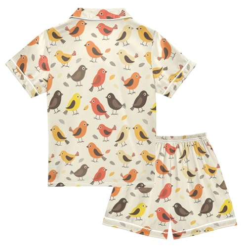 ALAZA Cute Cartoon Bird Pajamas Satin Pajama Set Short Sleeve Button Down Sleepwear2