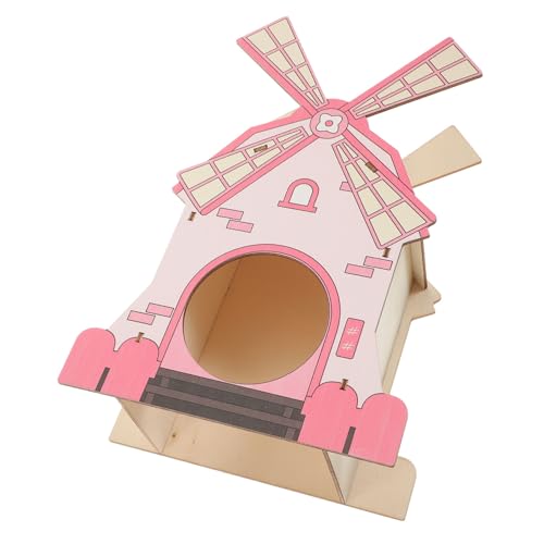 Milisten ハムスターの風車小屋 hamster ハムスター ために 生息地 大きい 小さな檻 ハッチ 走る 屋外 ネズミの家 家庭用ハムスターの隠れ家 デリケートなラットハウス 木製 ピンク