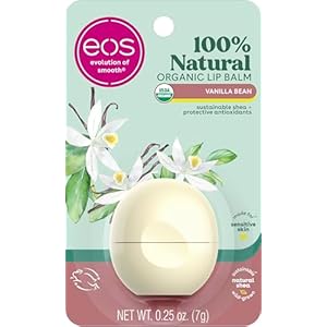 eos 100% Natural & Organic Lip Balm Sphere- Vanilla Bean, All-day Moisture, Dermatologist Recommended for Sensitive Skin, Lip Care Products, 0.25 oz
