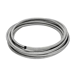 3/8 Fuel Hose 6AN 25FT Fuel Line Hose, AN6 3/8″ Fuel Hose Universal Silver Stainless Steel Braided Nylon CPE Tube Oil Gas ï¼Not Fit E85ï¼