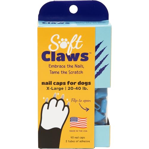 Image of Soft Claws Dog Nail Caps, 40 X-Large Nail Caps, Made in USA - Vet Developed, Safe & Non-Toxic Easy to Apply Claw Covers | Protects Furniture & Skin, Blue