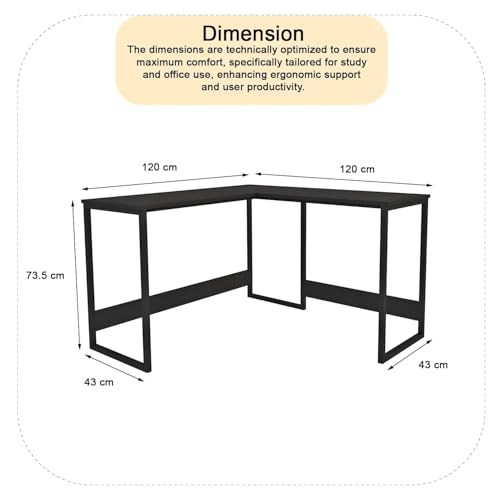 Image of Klaxon L Shaped Study Table for Students and Adults /Computer Table for Home-Office /Gaming Table /Computer Desk for Corner - Wood & Metal (Black, DIY Installation)