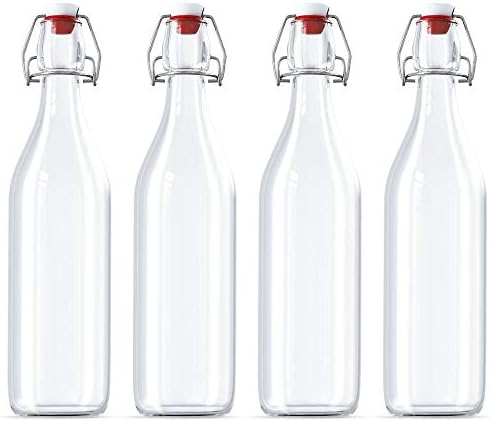 casavetro 1000ml Glass Bottles with Swing Top Lids 6 Pcs Reusable Flip Top Airtight Preserve Bottles for Home Brewing Oil Vinegar Beer Water Soda Wine- MADE IN EU (6 x 1 Liter)