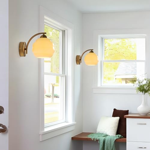 Image of Mid Century Modern Gold Wall Sconce Glass Sconces Wall Lighting Bathroom Vanity Light Fixtures Globe Wall Lamp Bedroom Wall Lights for Living Room Bedroom Hallway Foyer