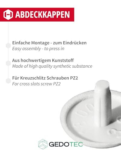 Gedotec 20 x Round Furniture Caps for Head Hole PZ2, Pure White Ral 9010, 20 stück - Image 3