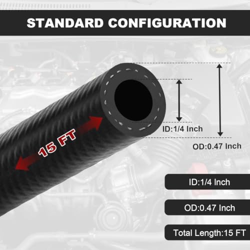 Image of 1 /4 Inch ID NBR Rubber Hose, 15 Feet Fuel Hose Line Transfer Hose for Small Engine Black