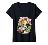 Photo Gallery donna kawaii frog eating ramen: adorable japanese-inspired design maglietta con collo a v Photo Gallery donna kawaii frog eating ramen: adorable japanese-inspired design maglietta con collo a v