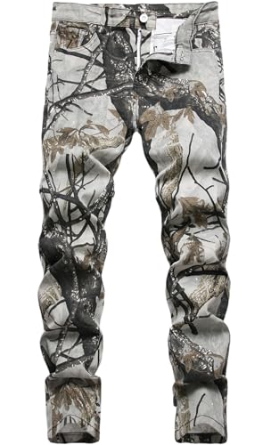 Boy's Skinny Fit Cotton Camo Jeans, Camouflage Printed Fashion Casual Pants