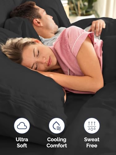 Image of Deep Twin XL Fitted Sheet - College Dorm Room Essentials - Black | Easily Fits 18 inch to 24 inch Mattress, Wrinkle Resistant, Soft, Breathable & Comfy, Extra Deep Pockets Fitted Sheet