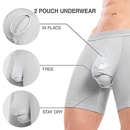 Separatec Men's 3 Pack Micro Modal Viscose Separate Pouches Comfort Fit Boxer Briefs(L,Light Blue/Dark Gray/Light Gray Stripe)3