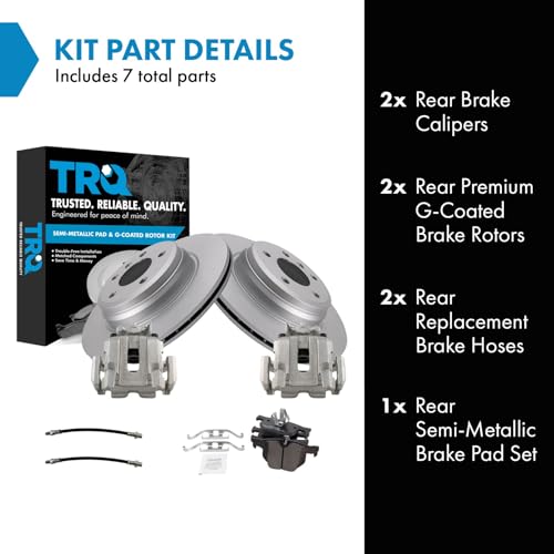 Image of TRQ Rear Brake Pad and Rotor Set Semi Metallic Coated Rotors Calipers Compatible with 2012-2013 BMW 335i