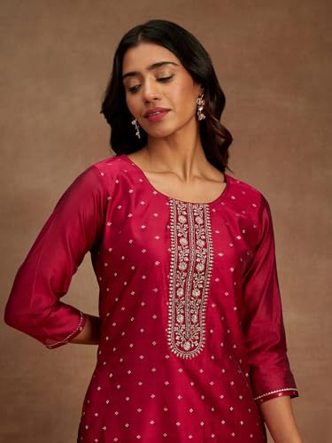 Image of Libas Woven Design Silk Blend Straight Kurta
