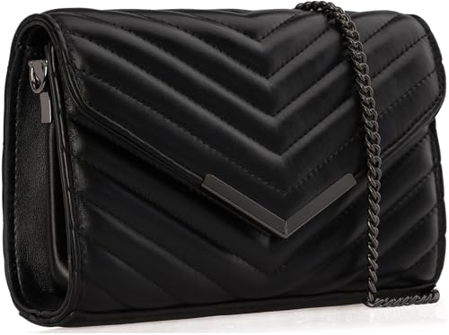 DEXMAY Women Clutch Purses Fashion Quilted Vegan Leather Envelope Evening Handbags Crossbody Bags with Chain Shoulder Strap Black