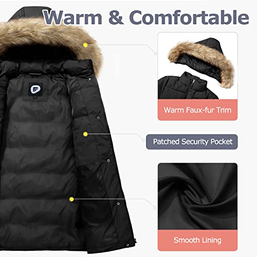 Women's Quilted Puffer Jacket Removable Faux Fur Hooded Long Puffer Coat Lightweight Full-Zip Puffer Jacket3