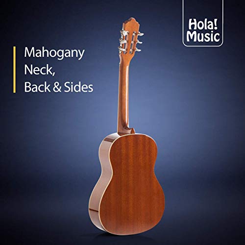 Classical Guitar with Soft Nylon Strings by Hola! Music, Junior 3/4 Size 36 Inch Model HG-36GLS, Natural Gloss Finish - FREE Padded Gig Bag Included