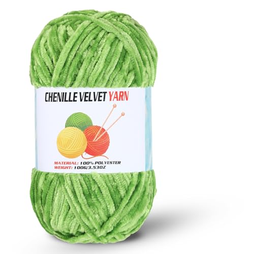 Image of Velvet Chenille Chunky Yarn, Handcrafts Weaving Soft Chenille Yarn for Crocheting Clearance, Used for Making Baby Yarn Blanket, Clothes, Knitting Creations (1 - Grass Green)