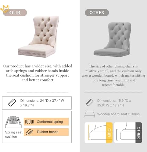 Image of Virabit Velvet Dining Chairs, Tufted Upholstered Dining Chairs with Nailhead Back and Ring Pull Trim, Solid Wood Dining Chairs for Kitchen /Bedroom /Dining Room (Beige, Set of 6)