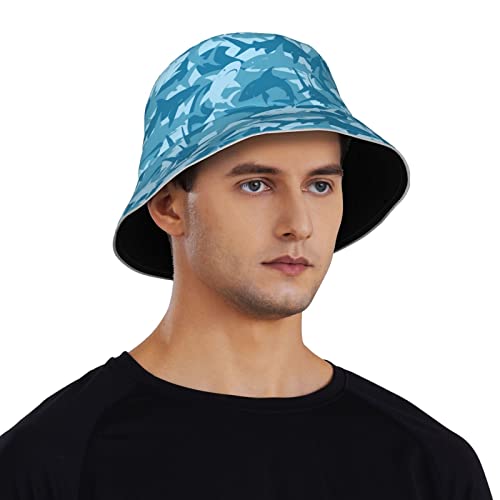 Cuamzst Blue Shark Bucket Hat For Women Men Teens Reversible Summer Beach Sun Hat Packable Fisherman Cap For Travel Outdoor Hiking, One Size #TOP4