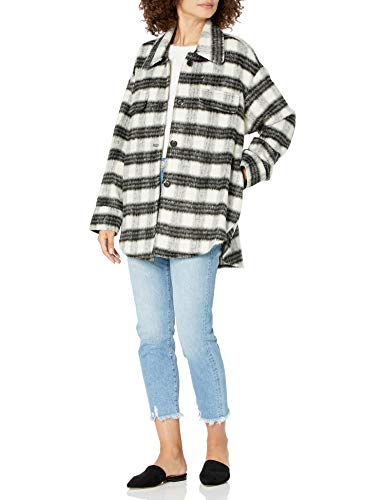 The Drop Women s @spreadfashion Oversized Shirt Jacket, Black Ivory Plaid, S