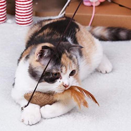 Amosfun 3 peças Brinquedos de varinha de gato com penas de abóbora Teaser Stick Brinquedos com sino