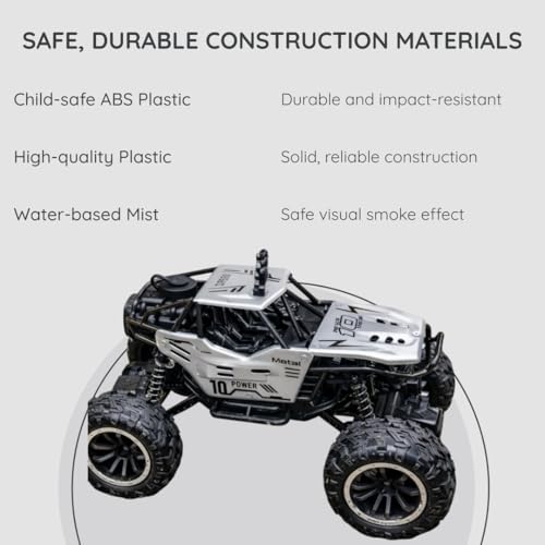 Image of Offroader Rock Crawler - Rechargeable Remote Control Car Toy with LED Smoke Effect and Anti-Slip Tyres| 1:18 Scale | Off-Road RC 2WD Monster Truck Gift for Kids Boys and Girls Age 4-12+ (Black)