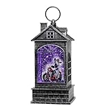 Halloween Snow Globe Lantern with Skull - Ghost Projection Water Lantern with Music -keleton Couple Riding a Motorcycle Halloween Decoration for Home - USB or Battery Powered (Style 4)