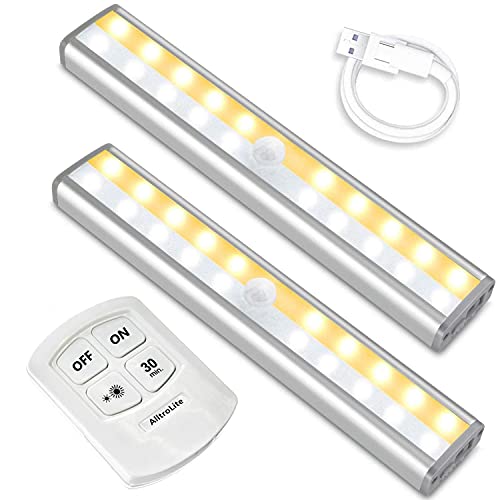 Alltro BarLite 2-Pack Remote Control LED Closet Light Motion Activated, Cordless Under Cabinet Motion Sensor Light, Stick-on Anywhere, Rechargeable 20 LED Night Light for Closet Hallway Stairway
