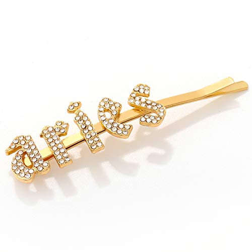 Zodiac Hair Pins Rhinestones Paved Constellation Letter Hair Clips Bobby Pins Wedding Crystal Bling Bridal Styling Barrette (Aries)