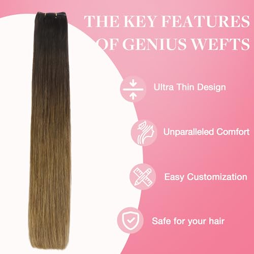 Image of GOO GOO Genius Weft Hair Extensions Human Hair, Sew In Hair Extensions Rooted Remy Weft, 1D /2C /4E Chocolate Dip Color Melt 16inch 50g, Hand Tied Weft Hair Extensions