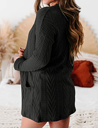 MEROKEETY Women's Casual Long Sleeve Open Front Cable Knit Cardigans Lightweight Solid Color with Pockets3