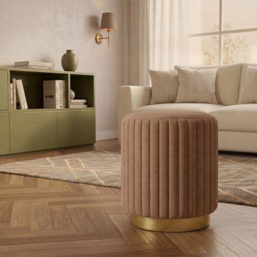 Image of Velum 3 Seater Sofa for Living Room & Office | Premium Fabric Upholstery | Solid Wood Frame | Comfortable Seating | 3 Years Warranty (Light Brown, Seating Pouffe)