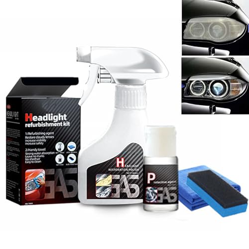 Headlight Restoration Spray - Tubeer Automotive Headlamp Restoration Fluid Kit for Clearer, Brighter Headlights (1set)
