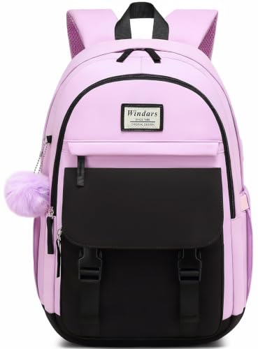 Image of WINDARS School Backpack for Teen Girls, Cute College Backpacks for Women Students Aesthetic Bookbag Large 15.6 Inch Laptop Bag Middle School Travel Back Pack (Black Purple)
