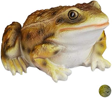 Relaxdays Garden Frog Figurine, Weatherproof, for Balcony, Patio, Pond, Poly-Resin, Decor Toad Ornament, Yellow, Synthetic, 9 x 13.5 x 15 cm