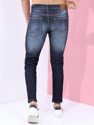 Image of Highlander Mens Tapered Fit Denim Jeans for Man |Jeans Pant Cropped Length|Mid-Rise|Stylish Casual Wear with Stretchable Fabric