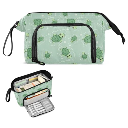 Image of Cute Turtle Green Pencil Case Pouch Big Capacity Pencil Bag Box Organizer Pen Case with Handle Pencil Cases for Girls Boys Women School College Office