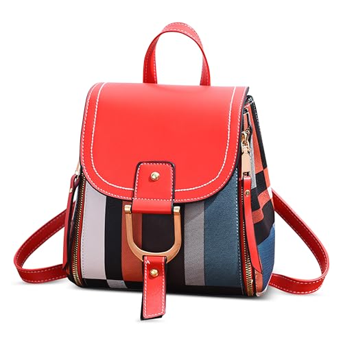 Sac à dos femme petit format rouge en cuir synthétique, sac à bandoulière chic multifonctionnel