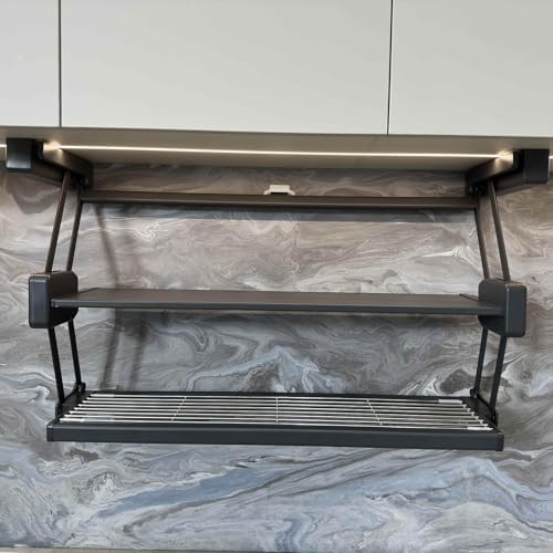 2-Tier Pull-Down Kitchen Storage Rack, Wall-Mounted Spice Organizer, Space-Saving Folding Cabinet Shelf for 70cm Cabinets, Ideal for Kitchen Organization and Clutter Reduction