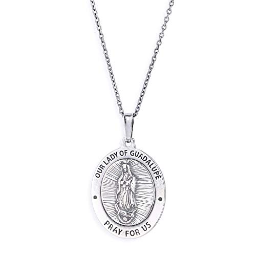 Vanbelle Rhodium Plated 925 Sterling Silver Our Lady Of Guadalupe Medal Pendant Necklace For Men And Women #TOP10