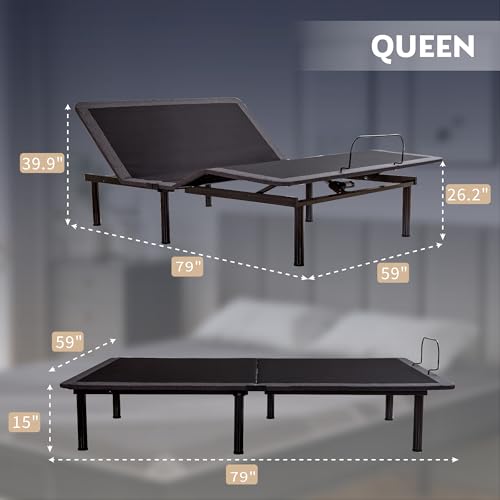 Image of Dyonery Queen Adjustable Bed Frame + 12 Inch Gel Memory Foam Mattress