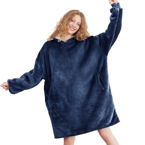 AmyHomie Wearable Blanket Hoodie – Oversized Sherpa Fleece in Blue — view 7