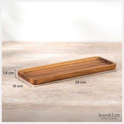 Jean & Len Vassoio in legno rettangolare in legno di acacia, versatile per accessori e ufficio, elegante organizer con venature uniche, pulizia a mano, tavola decorativa in legno, 28 x 10 x 1,5 cm - immagine 4