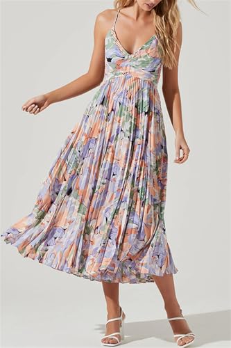 Image of Recious Womens Sexy Spaghetti Strap Sleeveless Printed Bodycon Pleated Party Clubwear Dress